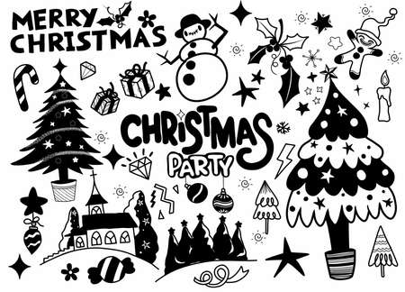 Hand drawn christmas element collection ,Festive christmas clipartのイラスト素材
