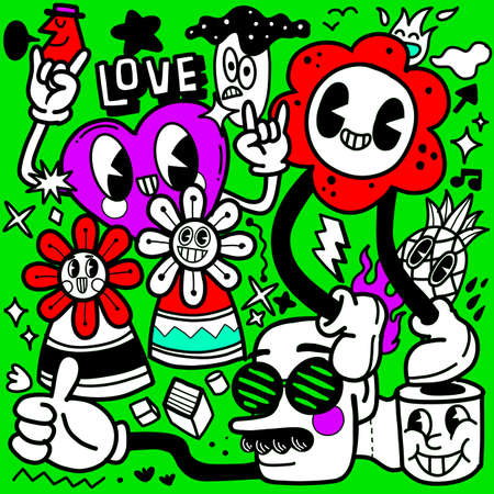 Hand drawn Abstract funny cute Comic characters.illustration,Retro and vintage design illustration.のイラスト素材