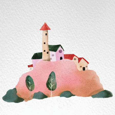 Watercolor cute House clipart  for greeting cardのイラスト素材