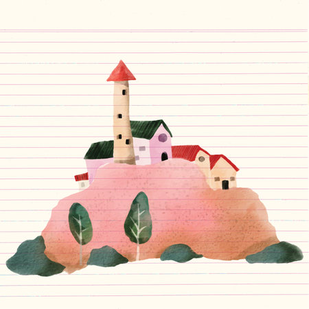 Watercolor cute House clipart  for greeting cardのイラスト素材