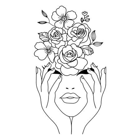 woman face Minimalist Abstract one Line Artのイラスト素材
