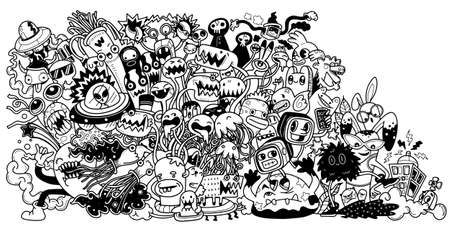 Vector illustration of doodle cute monster, cartoon styleのイラスト素材