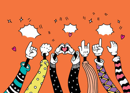 hand drawn of hands clapping ovation. applause, thumbs up gesture on doodle style , vector illustrationのイラスト素材