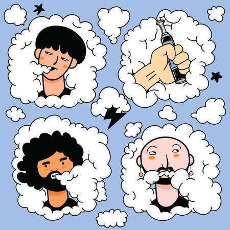 doodle style cigarette vector The image of smoke surrounded the young men of various personalities.のイラスト素材