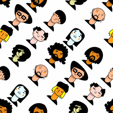 Seamless pattern with Hand drawn  People avatar collection , Set of Different head portraitのイラスト素材