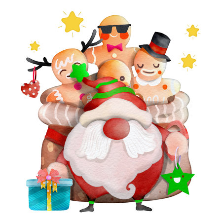 A cute cartoon with Santa Claus for coloring. on a white background, a vector black and white illustration.のイラスト素材