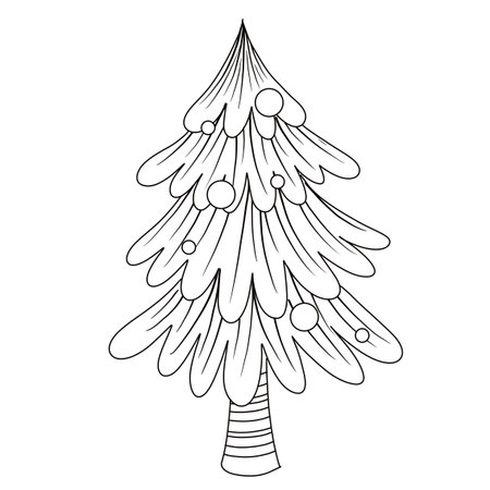 A cute cartoon with a Christmas scence  for coloring. on a white background, a vector black and white illustration.のイラスト素材