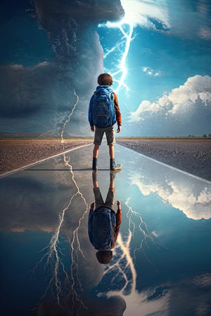 A surreal travel scene with stunning lighting and ray tracing, capturing a reflective moment in a fantastical world., Generative Aiの素材