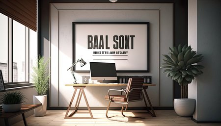 nice cozy living room , for poster mock-up with white wall, modern white home, minimalism, indoor, green plants in the corners, widescreen picture, Generative Aiの素材