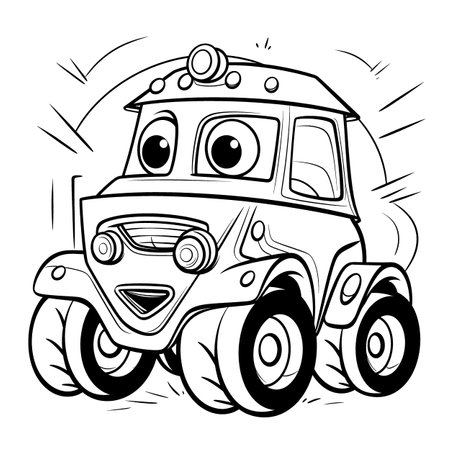 Black and White Cartoon Illustration of Funny Monster Truck for Coloring Bookのイラスト素材