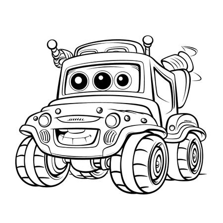 Coloring book for children: funny cartoon monster truck. Vector illustration.のイラスト素材