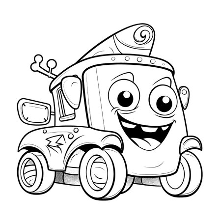 Illustration of a Cute Robot Car Cartoon Character for Coloring Bookのイラスト素材