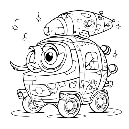 Cute robot on wheels. Vector illustration. Coloring book for children.のイラスト素材