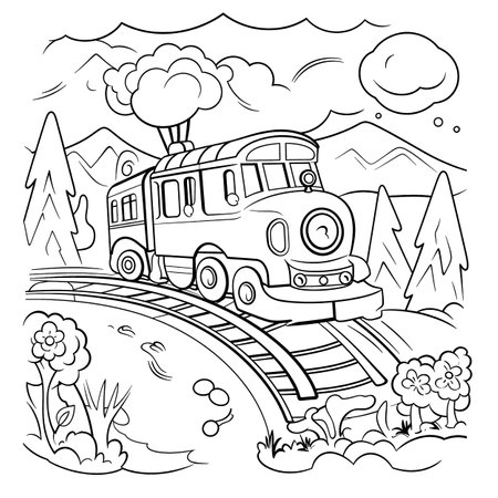 Train with locomotive. Coloring book for children. Vector illustrationのイラスト素材