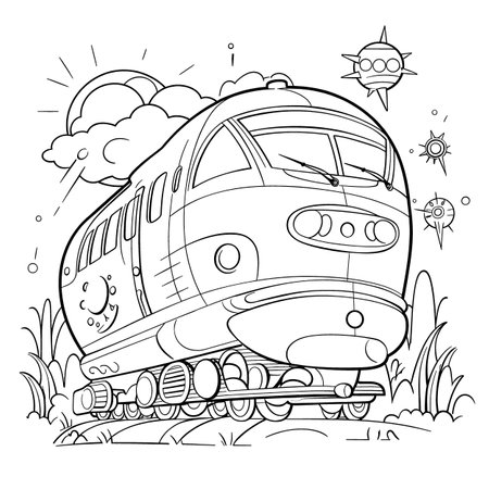 Train on the grass. Coloring book for children. Vector illustrationのイラスト素材
