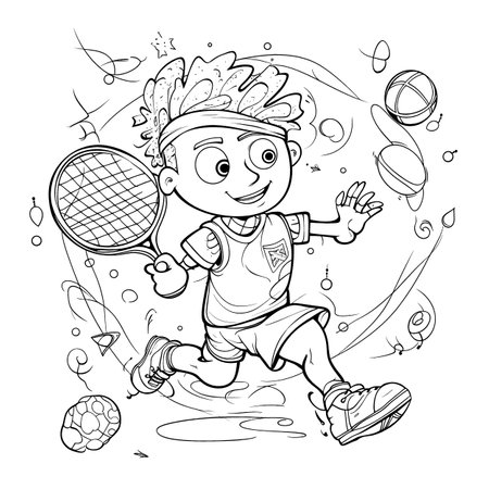 Sport,Black and white coloring pages for kids, simple lines, cartoon style, happy, cute, funny, many things in the world.のイラスト素材