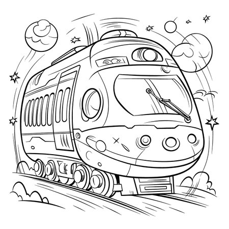 Vector illustration of a train on the background of the moon and starsのイラスト素材