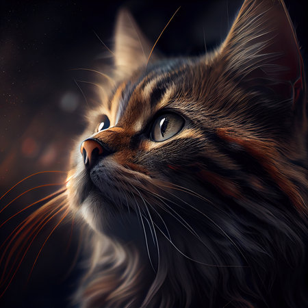 Siberian cat in the dark. 3D illustration. Vintage style.の素材