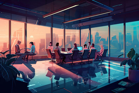 Business meeting in modern office interior. Vector illustration in cartoon style.の素材