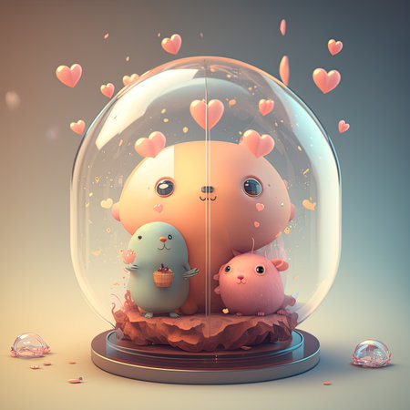 Valentine's day greeting card with two cute little pigs in a glass ball. 3D renderingの素材