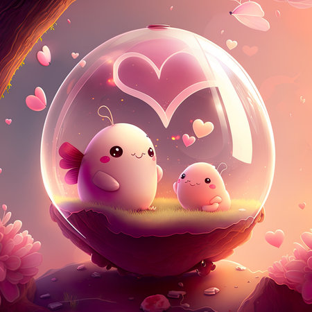 Valentine's day background with two hearts in a glass sphereの素材
