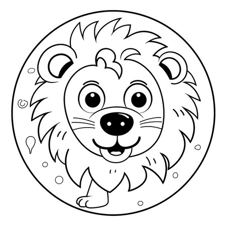 Lion , Black and white coloring pages for kids, simple lines, cartoon style, happy, cute, funny, animal in the worldのイラスト素材