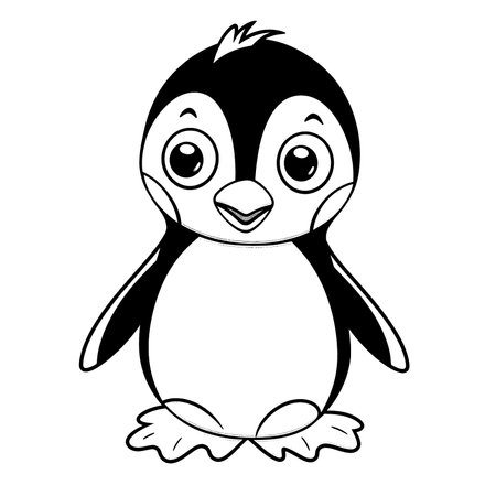 Penguin , Black and white coloring pages for kids, simple lines, cartoon style, happy, cute, funny, animal in the worldのイラスト素材