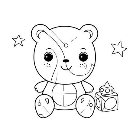 Bear , Black and white coloring pages for kids, simple lines, cartoon style, happy, cute, funny, animal in the worldのイラスト素材