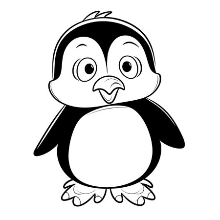 Penguin , Black and white coloring pages for kids, simple lines, cartoon style, happy, cute, funny, animal in the worldのイラスト素材