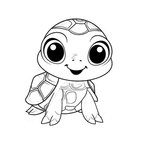 Turtle , Black and white coloring pages for kids, simple lines, cartoon style, happy, cute, funny, animal in the worldのイラスト素材