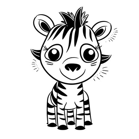 Zebra , Black and white coloring pages for kids, simple lines, cartoon style, happy, cute, funny, animal in the worldのイラスト素材
