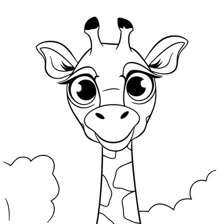 GiraffeÂ  , Black and white coloring pages for kids, simple lines, cartoon style, happy, cute, funny, animal in the worldのイラスト素材
