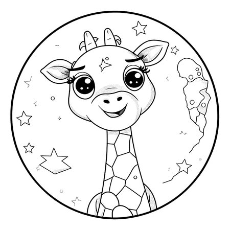 GiraffeÂ  , Black and white coloring pages for kids, simple lines, cartoon style, happy, cute, funny, animal in the worldのイラスト素材