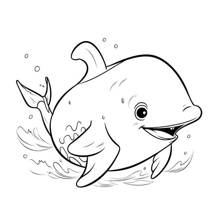 Dolphin , Black and white coloring pages for kids, simple lines, cartoon style, happy, cute, funny, animal in the worldのイラスト素材