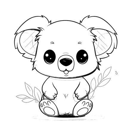 KoalaÂ ,Black and white coloring pages for kids, simple lines, cartoon style, happy, cute, funny, animal in the worldのイラスト素材