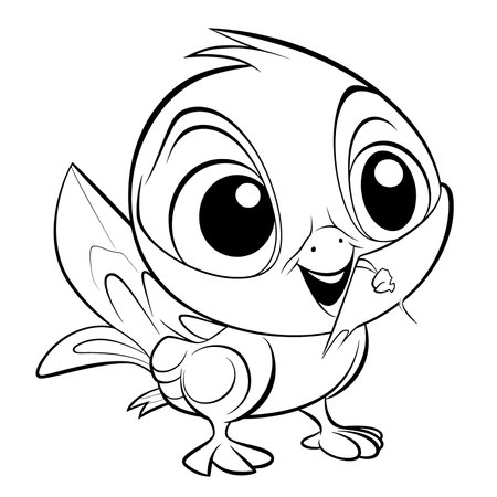 Bird, Black and white coloring pages for kids, simple lines, cartoon style, happy, cute, funny, animal in the worldのイラスト素材