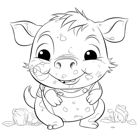 Panda , Black and white coloring pages for kids, simple lines, cartoon style, happy, cute, funny, animal in the worldのイラスト素材