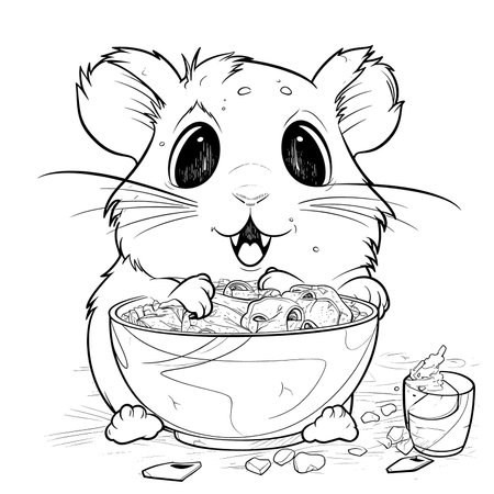 Guinea pigÂ , Black and white coloring pages for kids, simple lines, cartoon style, happy, cute, funny, animal in the worldのイラスト素材