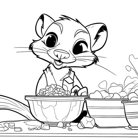 Chipmunk , Black and white coloring pages for kids, simple lines, cartoon style, happy, cute, funny, animal in the worldのイラスト素材