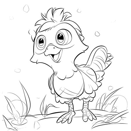 Duck,Black and white coloring pages for kids, simple lines, cartoon style, happy, cute, funny, animal in the worldのイラスト素材