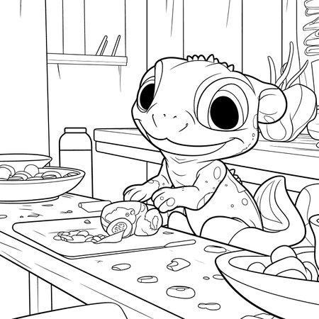 Black and white coloring pages for kids, simple lines, cartoon style, happy, cute, funny, animal in the worldのイラスト素材