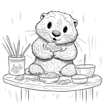 Black and white coloring pages for kids, simple lines, cartoon style, happy, cute, funny, animal in the worldのイラスト素材