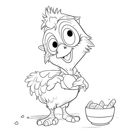 Hen , Black and white coloring pages for kids, simple lines, cartoon style, happy, cute, funny, animal in the worldのイラスト素材