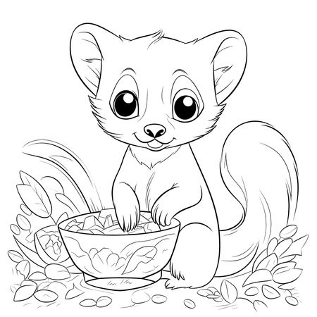 Black and white coloring pages for kids, simple lines, cartoon style, happy, cute, funny, animal in the worldのイラスト素材