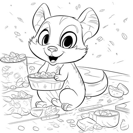 Chipmunk , Black and white coloring pages for kids, simple lines, cartoon style, happy, cute, funny, animal in the worldのイラスト素材