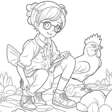 Black and white coloring pages for kids, simple lines, cartoon style, happy, cute, funny, animal in the worldのイラスト素材