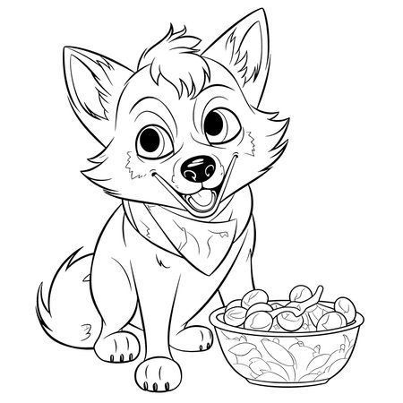 FoxÂ ,Black and white coloring pages for kids, simple lines, cartoon style, happy, cute, funny, animal in the worldのイラスト素材