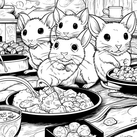 Black and white coloring pages for kids, simple lines, cartoon style, happy, cute, funny, animal in the worldのイラスト素材