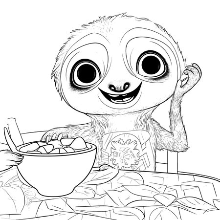 Sloth, Black and white coloring pages for kids, simple lines, cartoon style, happy, cute, funny, animal in the worldのイラスト素材