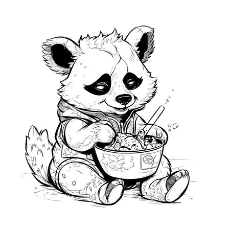 Panda , Black and white coloring pages for kids, simple lines, cartoon style, happy, cute, funny, animal in the worldのイラスト素材